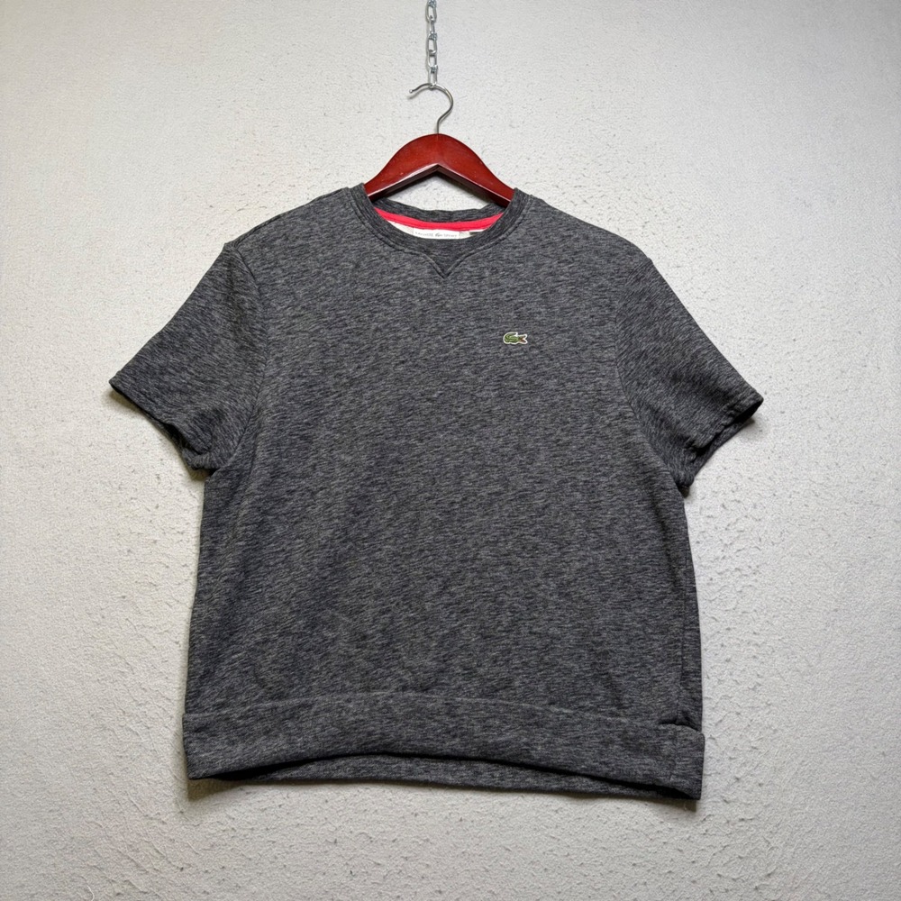 Lacoste Sport Sweatshirt Womens 36 Charcoal Gray SF3419 Short Sleeve Logo Top